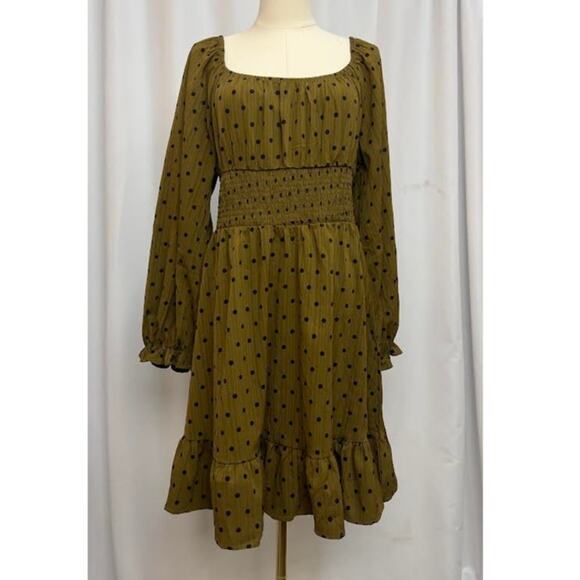 NWT! Dizzy Lizzy Women's Polka Dot Puff Sleeve Midi Dress L - Picture 1 of 6